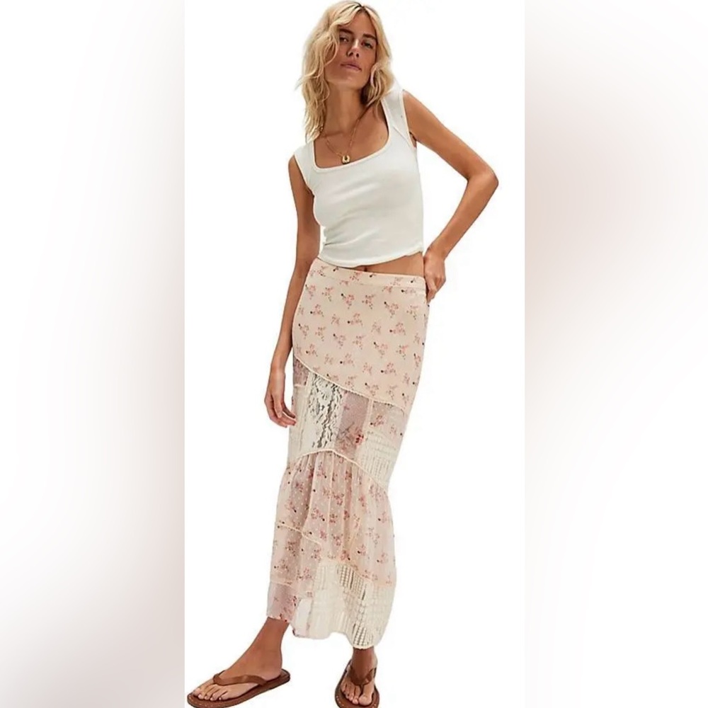 Free People Pink Floral Midi Skirt